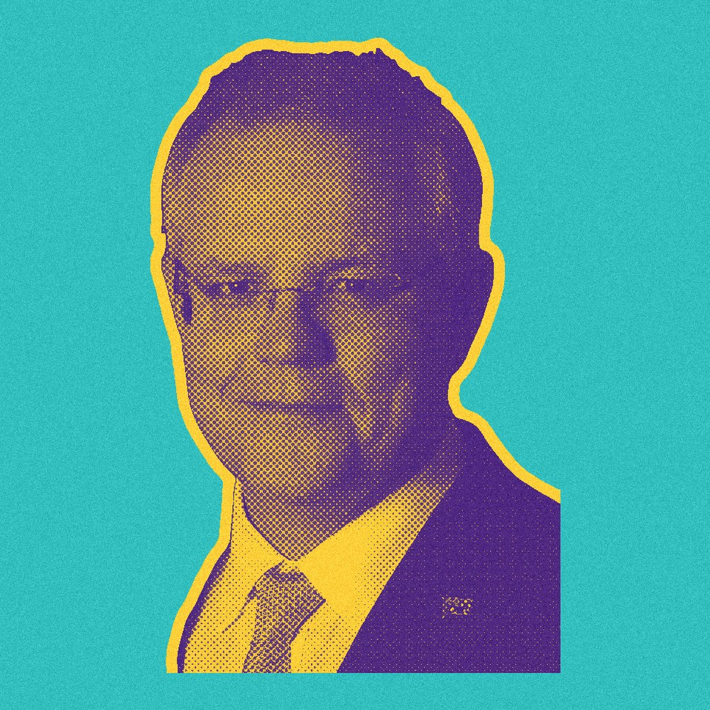 Newsprint cut-out of Scott Morrison’s head and shoulders.